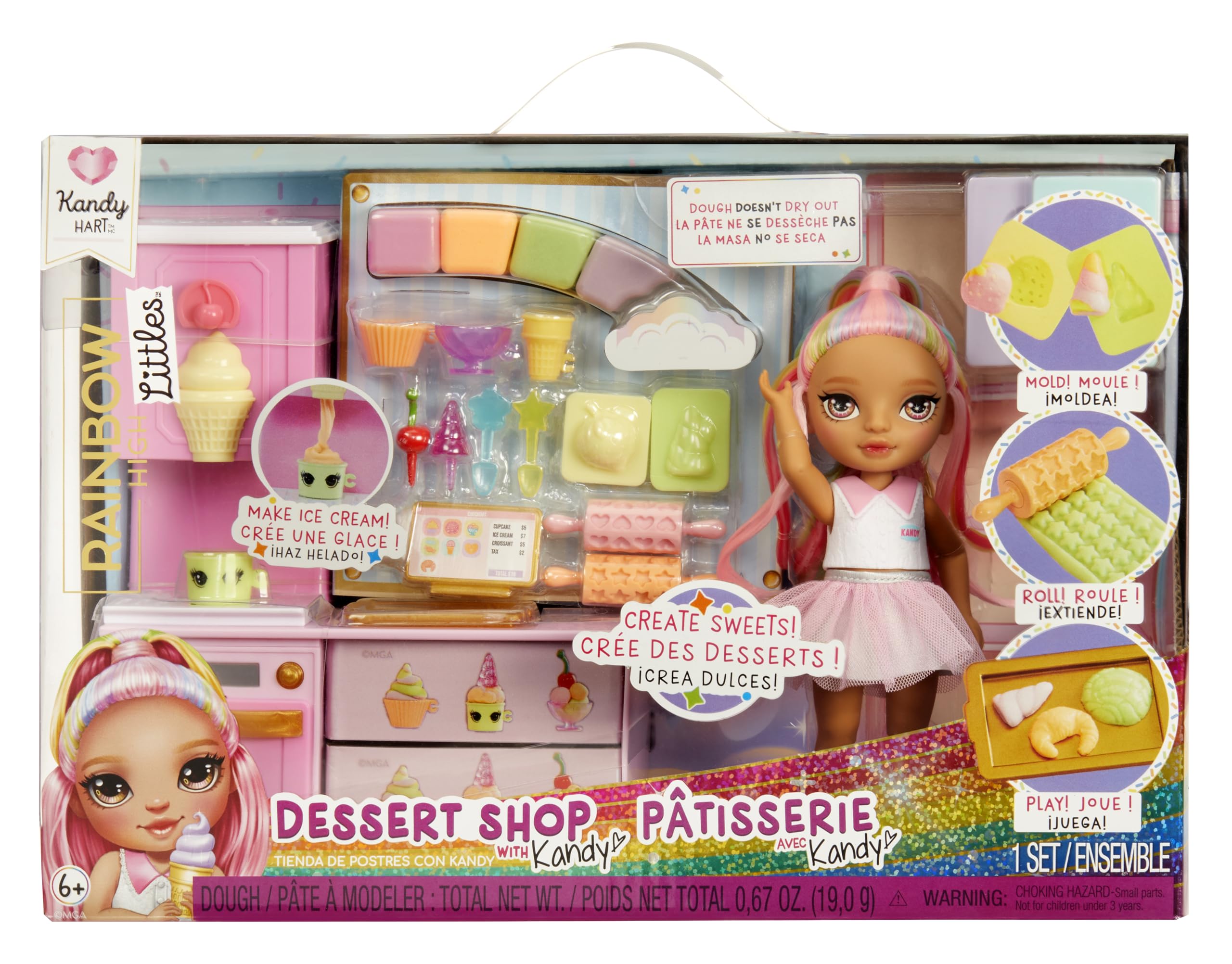 Rainbow High Littles Dessert Shop Playset + Small Doll (Pink 5.5”), Make Ice Cream and Sweets, Kids Gift 4+