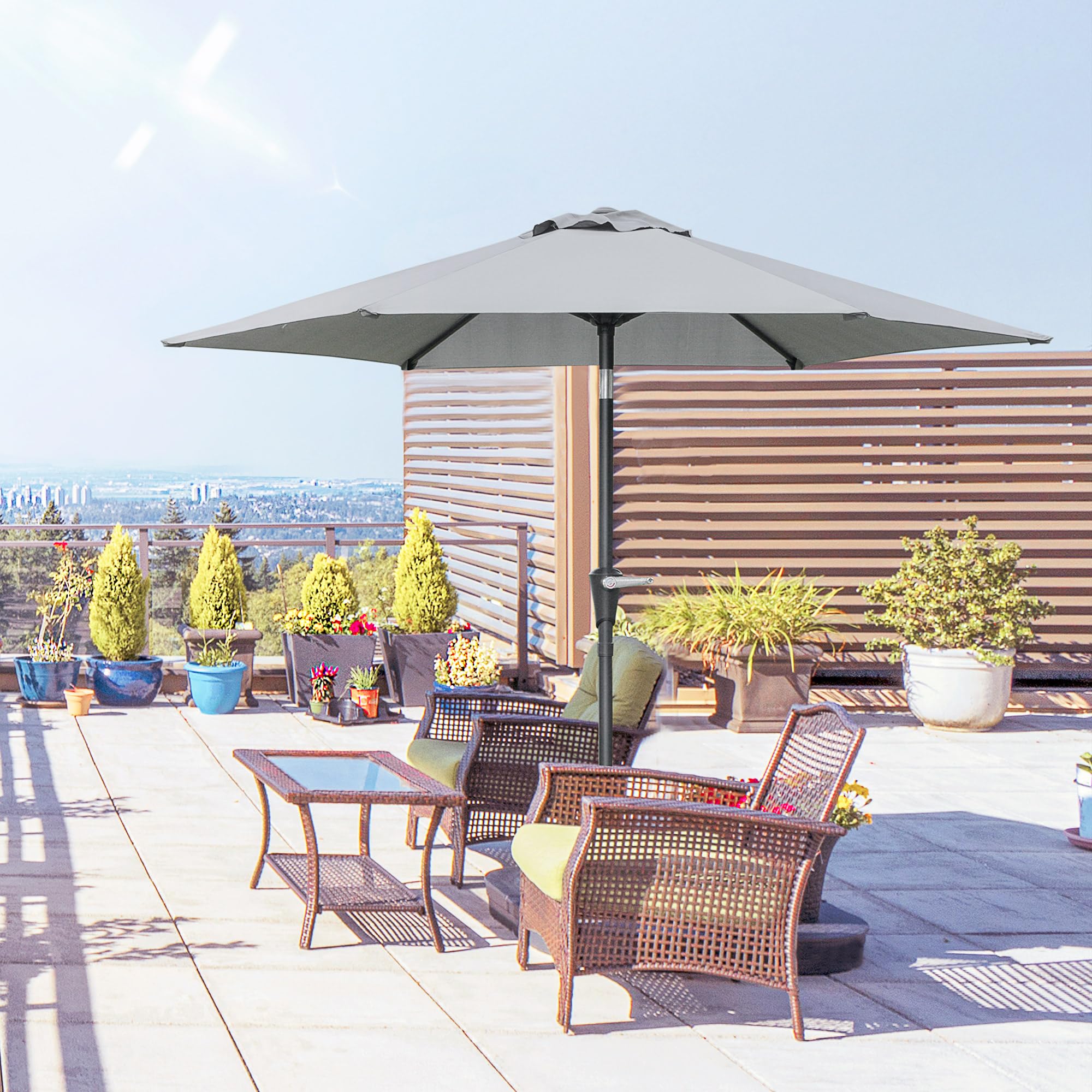 Outsunny Ombrellone da Giardino Inclinabile 2.3x2 m in Poliestere 180g/m², Ombrellone per Esterno da Terrazzo e Patio con Apertura a Manovella, Palo in Metallo e 6 Stecche,