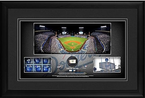 Los Angeles Dodgers Framed 10" x 18" Stadium Panoramic Collage with a Piece of Game-Used Baseball - Limited Edition of 500 - MLB Game Used Baseball