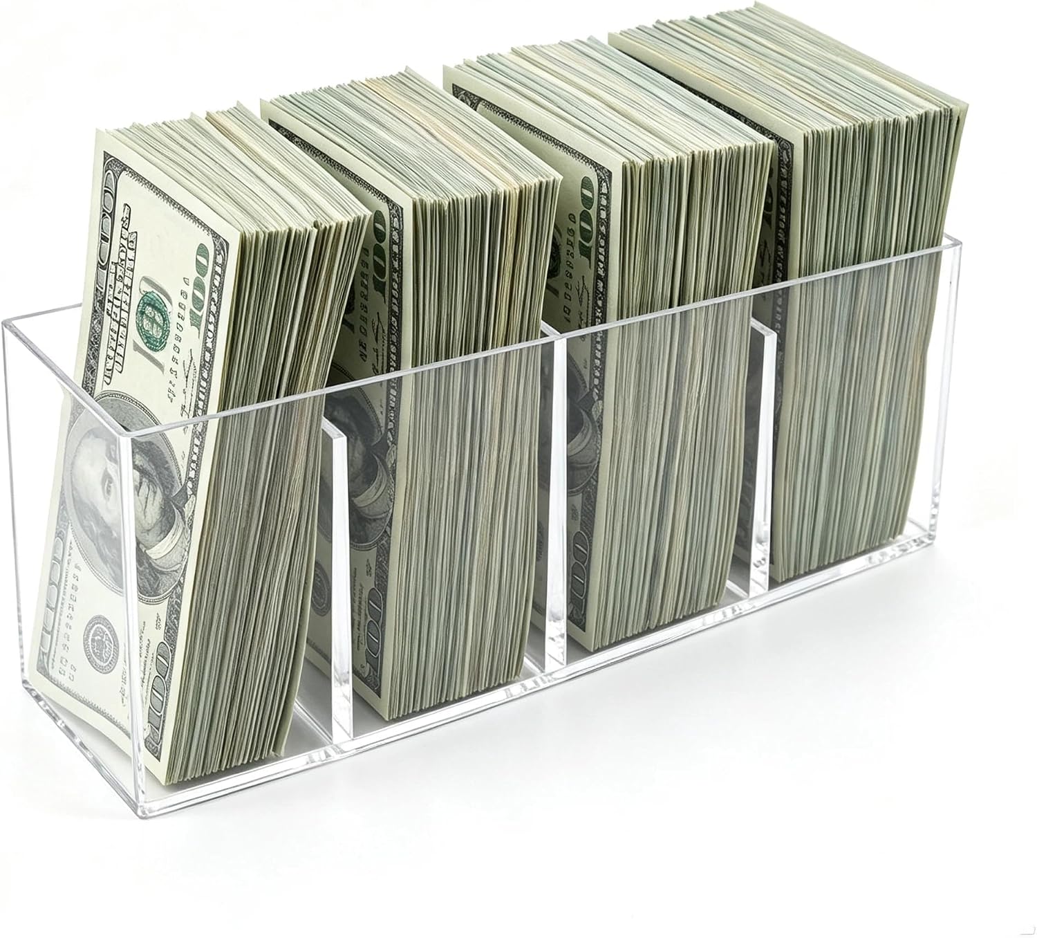 Cash Organizer Box, Clear Acrylic 4-Compartment Money Holder