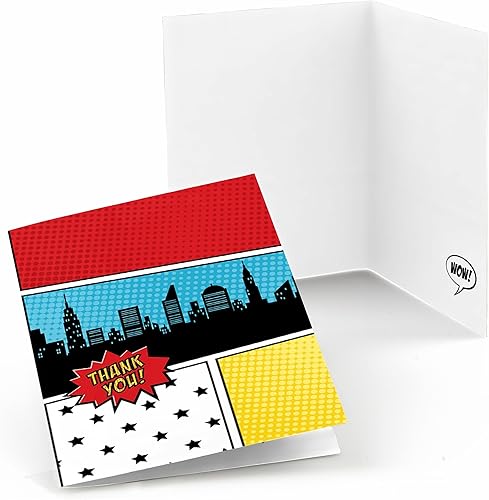 Miniatura 1 de Big Dot of Happiness Bam Superhero - Tarjetas de agradecimiento para baby shower o fiesta de cumpleaños (8 unidades)