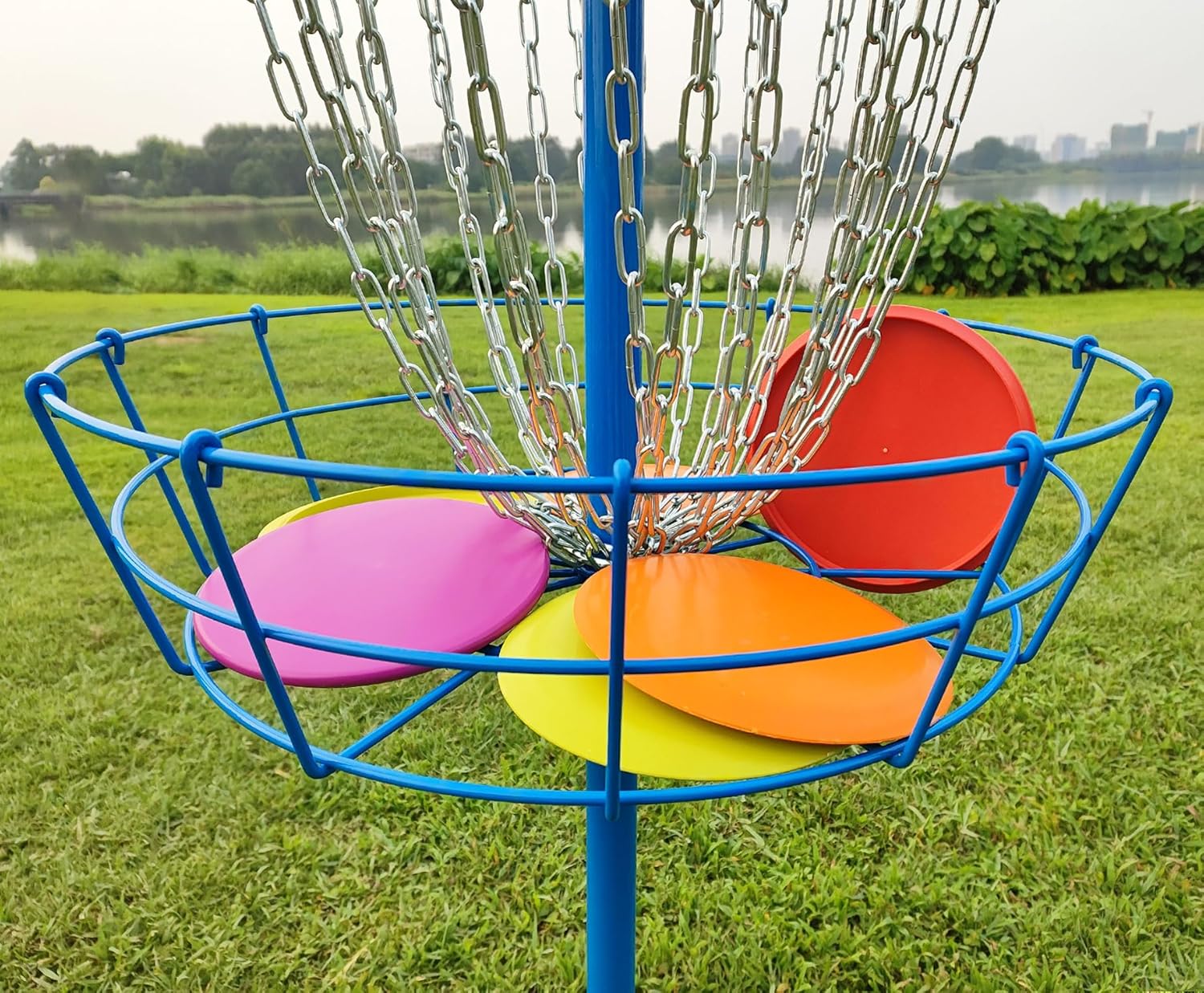 TARUMG Disc Golf Basket - Portable Disc Golf Target with Heavy Duty 24-Chains Come with Transit Bag and 3pcs Disc Golf Discs, Ground Stake -Suitable for Players of All Levels - Multi Color Available