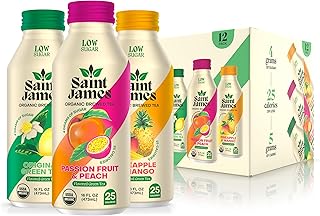 Saint James Iced Tea - Organic Green Tea - Non GMO, Gluten Free, Low Calorie & Low Sugar - Variety Green Tea Flavors, 12 Pack (16.9 fl oz each) | Non GMO, Gluten Free, Low Calorie, Low Sugar