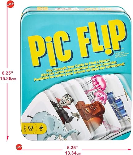 Miniatura 3 de Mattel Games Juego de cartas PIC FLIP con 110 cartas en una lata decorativa, es un gran juego para niños de 7 años en adelante