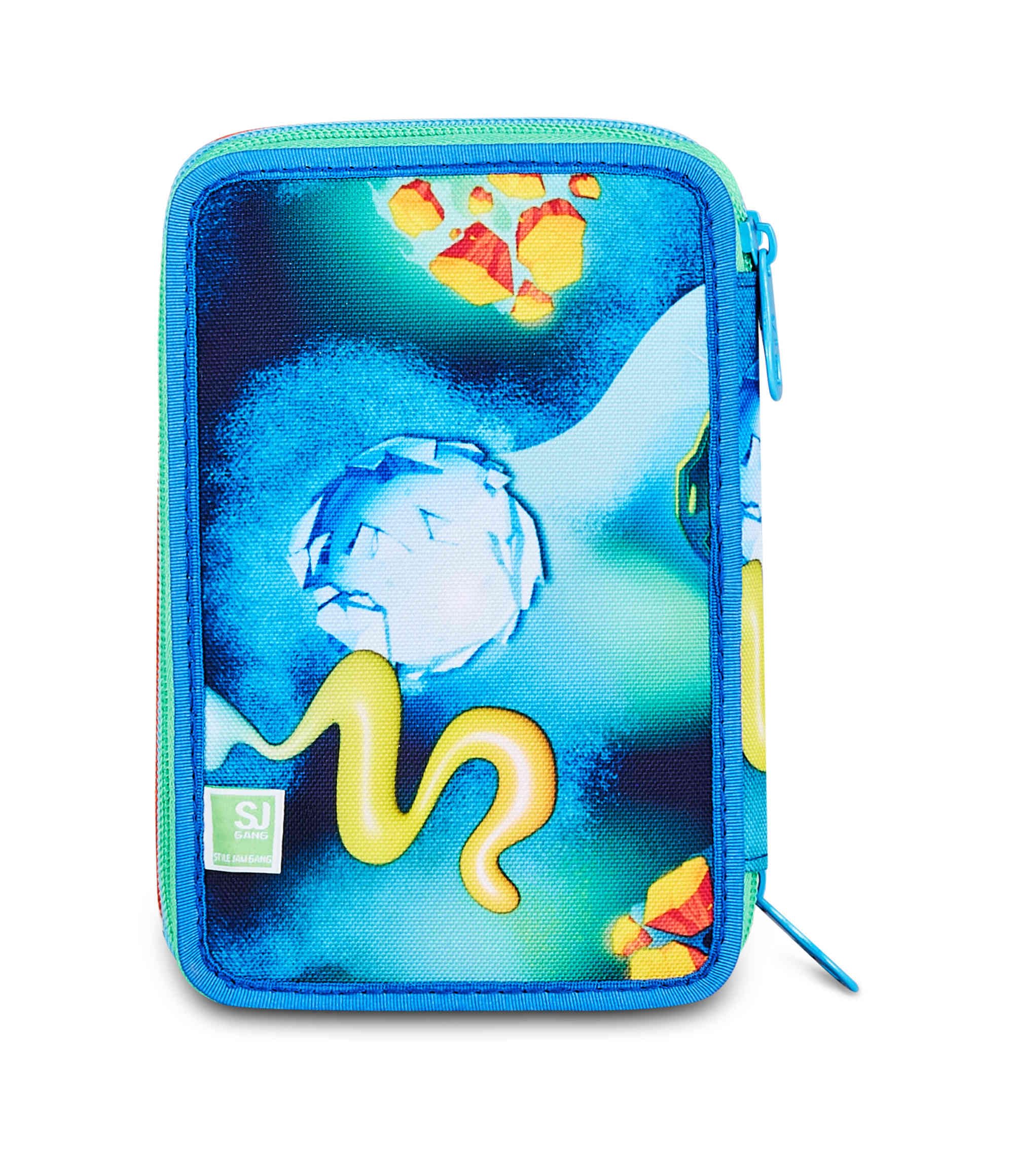 SJ GANG STYLE JAM GANG Astuccio Scuola 3 Zip 3D SPACE RIDE, Blu, Triplo Scomparto, Scocca con astronauta in rilievo, Portapenne Attrezzato, 45 pezzi, Accessori Zaino, Scuola elementare, Bambino
