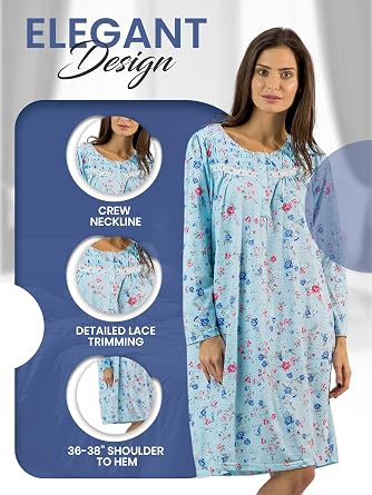 Casual Nights Women's Cotton Blend Long Sleeve Nightgown | Henley Nightshirt