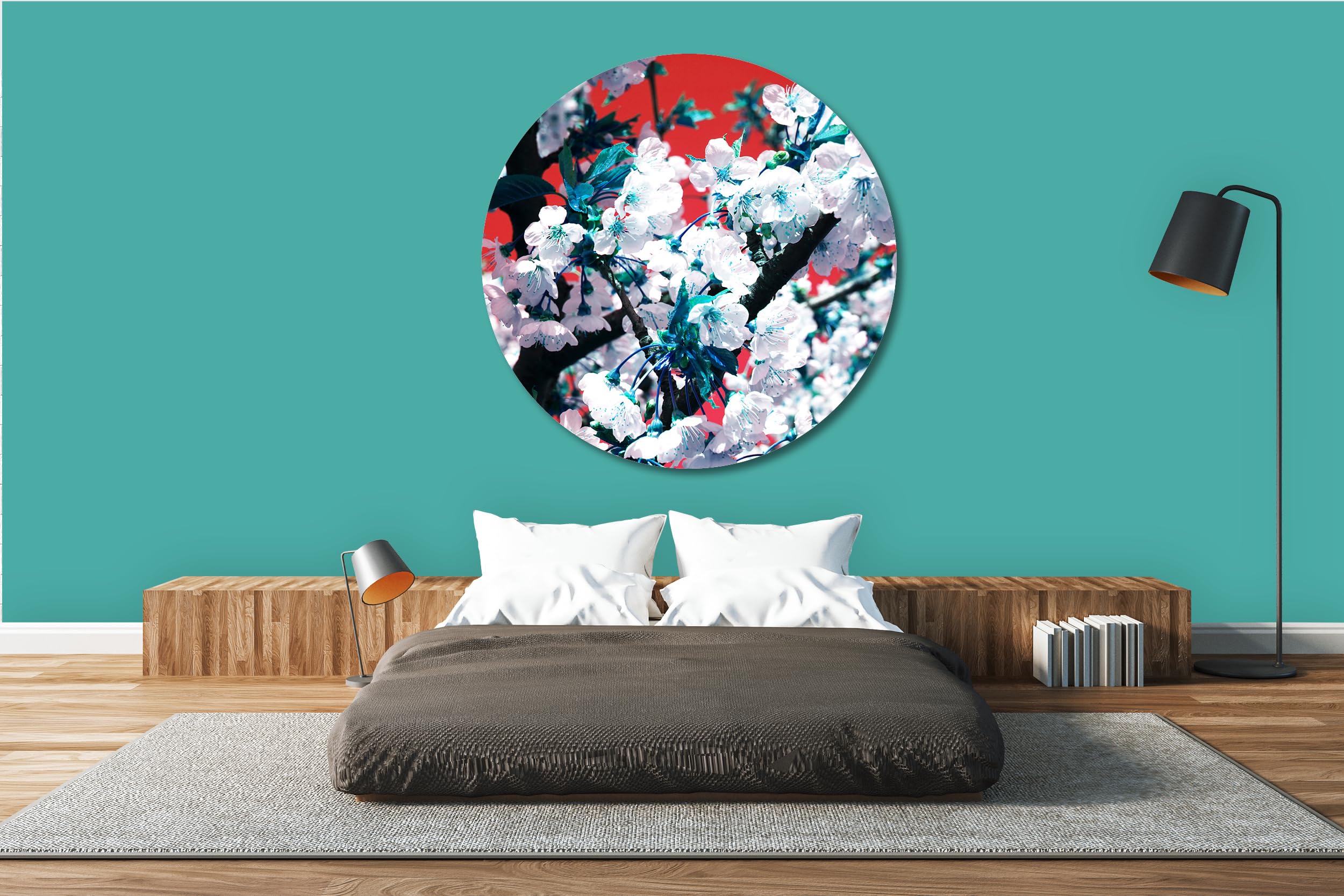 Glücksvilla - Fiore di ciliegio 1 - (vetro acrilico 5 mm, Ø 150 cm) | varie misure - quadro murale rotondo - giardino fiori fioritura pianta natura botanica albero ramo mela