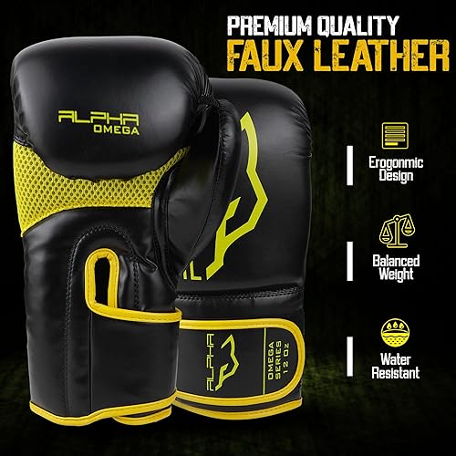 Miniatura 3 de Guantes de boxeo para hombre, para entrenamiento, sparring, kickboxing, muay thai, artes marciales mixtas, bolsa pesada y fitness, piel sintética de
