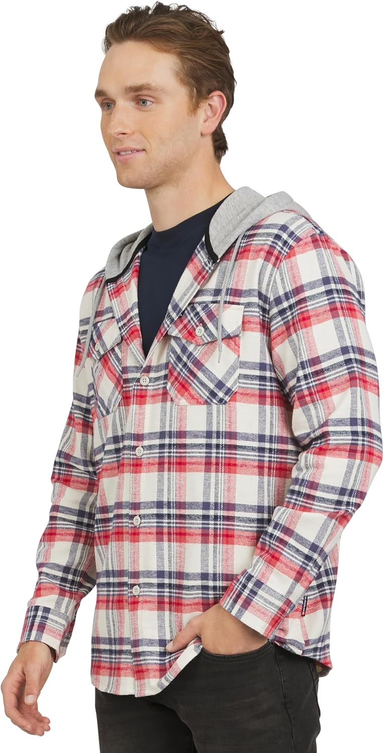 Quiksilver Men's Regular Fit Cozy Soft Button Down Hooded Flannel Shirt (S-XL)