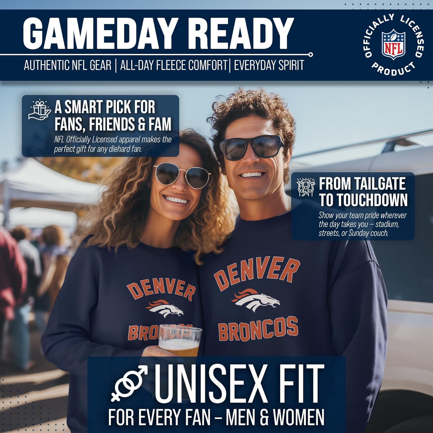 Team Fan Apparel NFL Adult Gameday Football Crewneck Sweatshirt - Cotton Blend - Stay warm, comfortable & stylish on game day