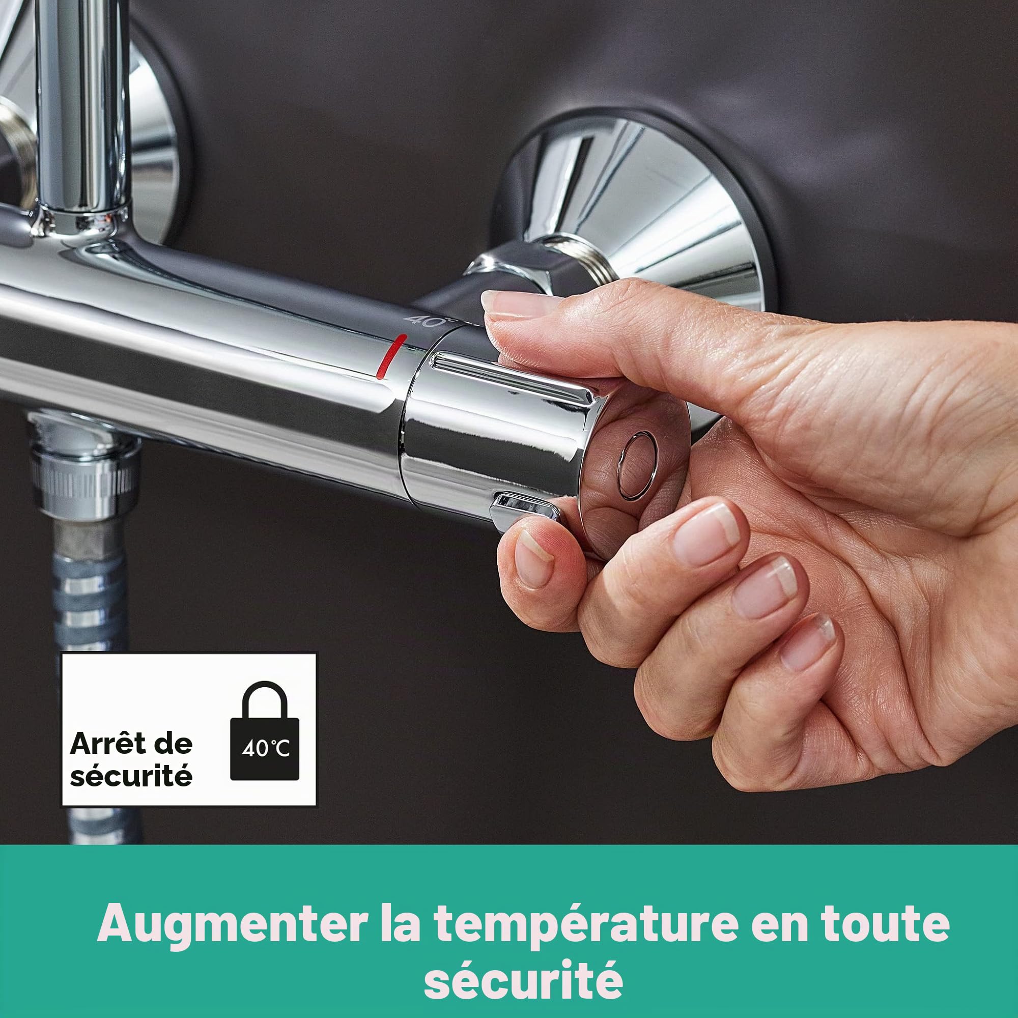 hansgrohe Vernis Blend - Colonne de douche avec mitigeur thermostatique, douche pluie 205 mm avec robinet, douchette, support, flexible de douche, barre et douche de tête ronde 1 jet, Chromé, 26089000