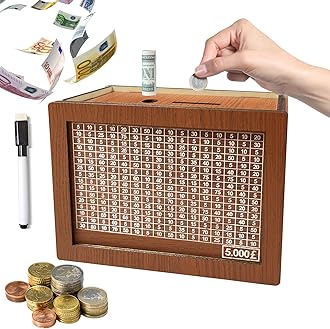 Yeelan Money Box Wooden,Piggy Bank 5000 Pound,Retro Personalised Box,Holiday Fund Box,Counting To Tick,Reusable Jar for Coin & Notes,Fun Gift For Adults Children,20x14.5x7.6cm Brown