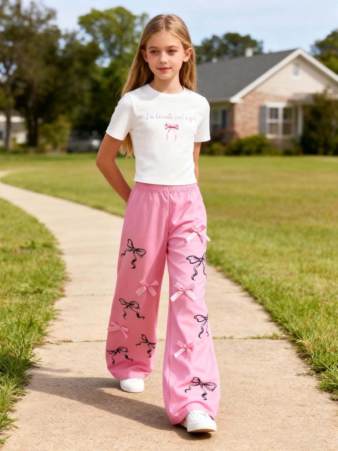 Girls Clothes 2 Piece Outfit Short Sleeve Top + Bow Cargo Pants Girls Spring and Fall Outfits, Sizes 7-16 Years - Image 5