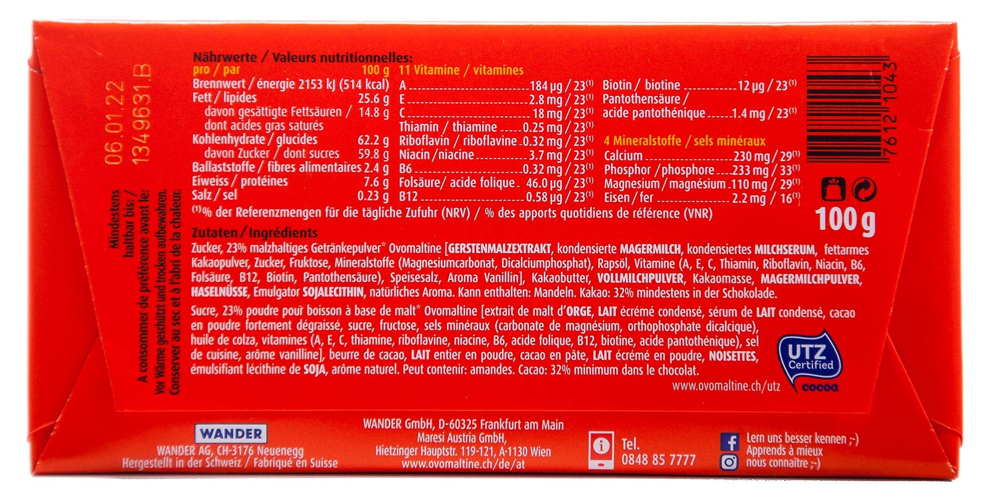 Ovomaltine Schokolade, 22 Packungen a 100g