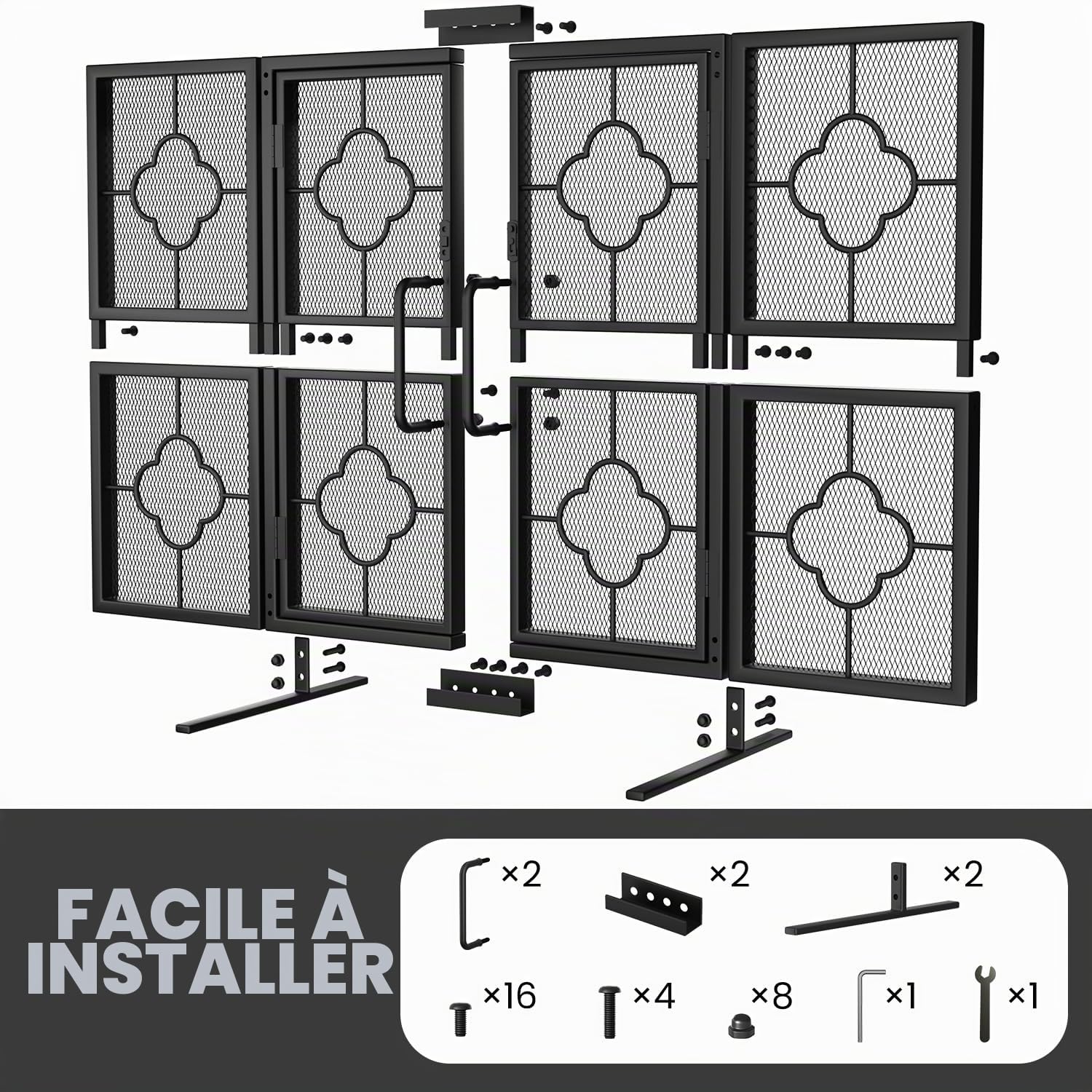Amagabeli Écran De Cheminée D'intérieur 3 Panneaux en Étain en Fer Forgé Grand Écran Extérieur en Métal Décoratif en Maille Grille Clôture De Cheminée Solide Panneaux De Cheminée en Acier