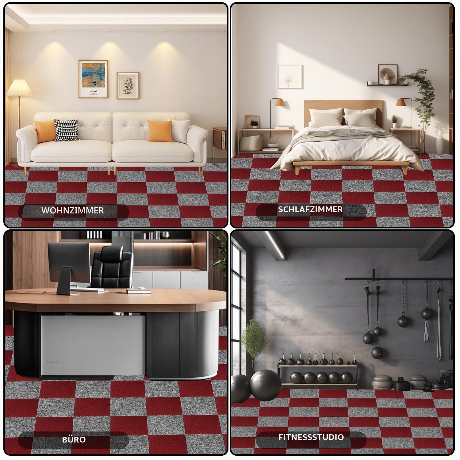Teppichfliesen 20 Stück - 5m², 50x50cm Selbstliegend Teppichboden, Rutschfest Strapazierfähiger Kurzflor Teppich für Büro Wohnzimmer Balkon Auto(Grau)