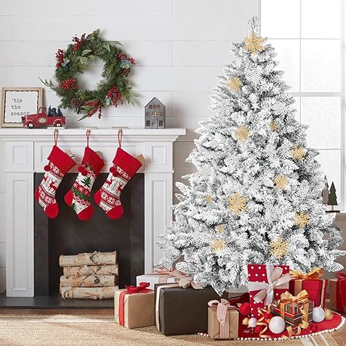 Miniatura 3 de SUNCROWN Árbol de Navidad artificial flocado de 6 pies, árbol de Navidad esmerilado de alta calidad, árbol de Navidad con bisagras, decoración