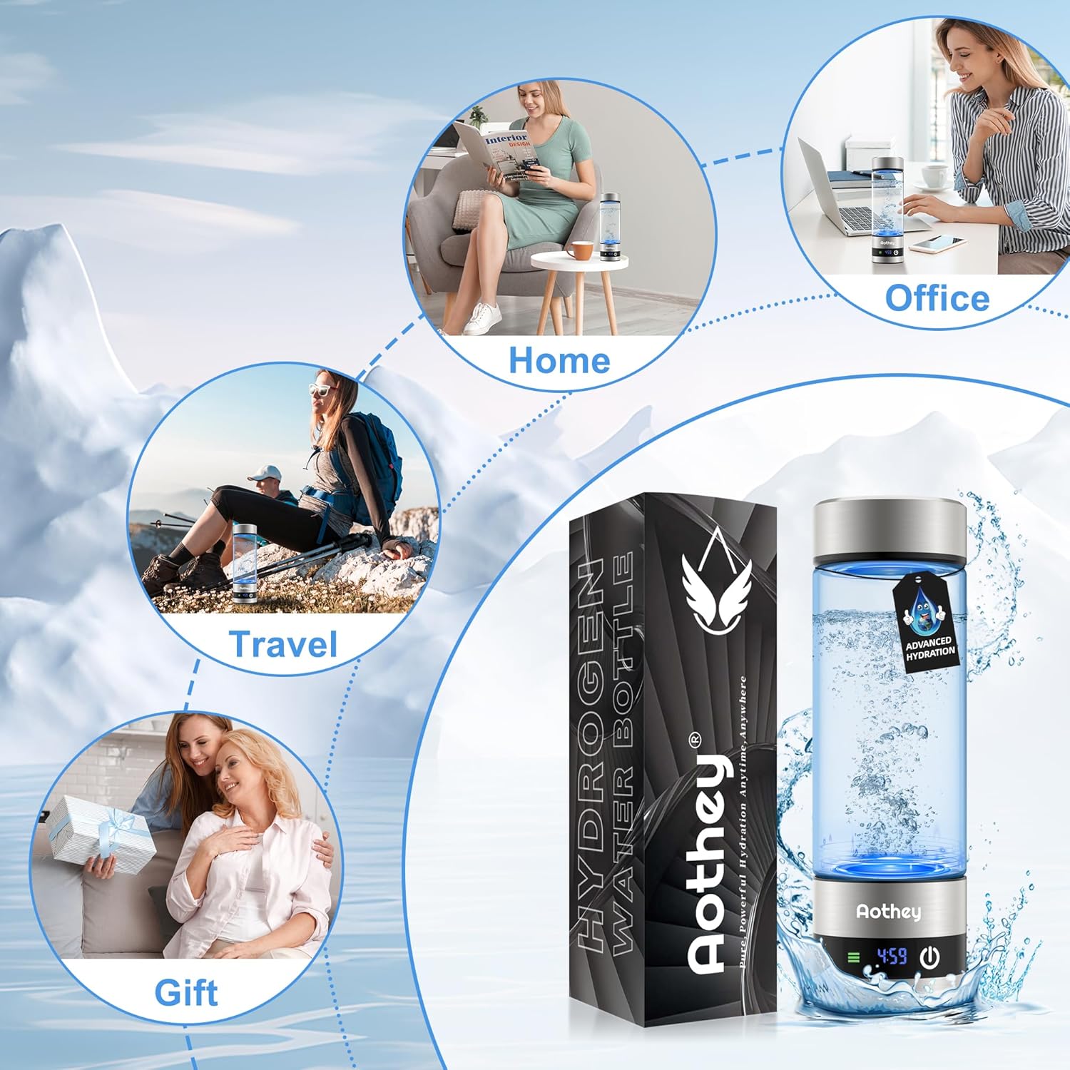 Hydrogen Water Bottle - Upgraded 1600ppb Portable Hydrogen Water Ionizer Machine, Rechargeable Gift Health Cup for Home, Office (Silver) - Image 7