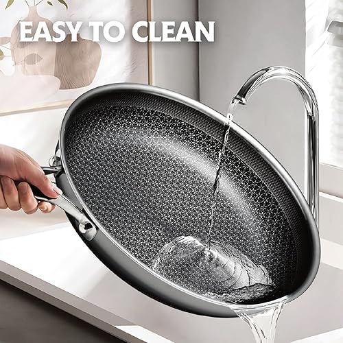 Miniatura 5 de Sartén con tapa, sartenes híbridas de acero inoxidable antiadherentes de 12 pulgadas, aptas para horno de inducción para lavavajillas, sartén de