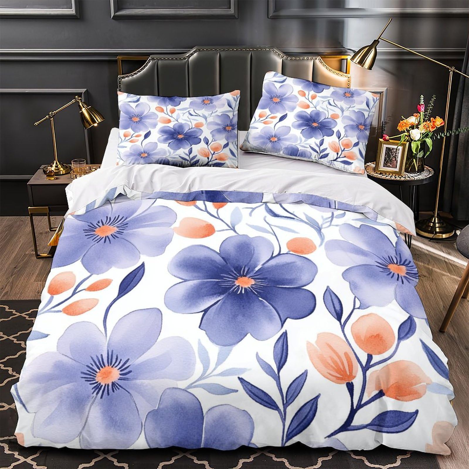 Parure de lit motif floral 3D en microfibre respirante 3 pièces