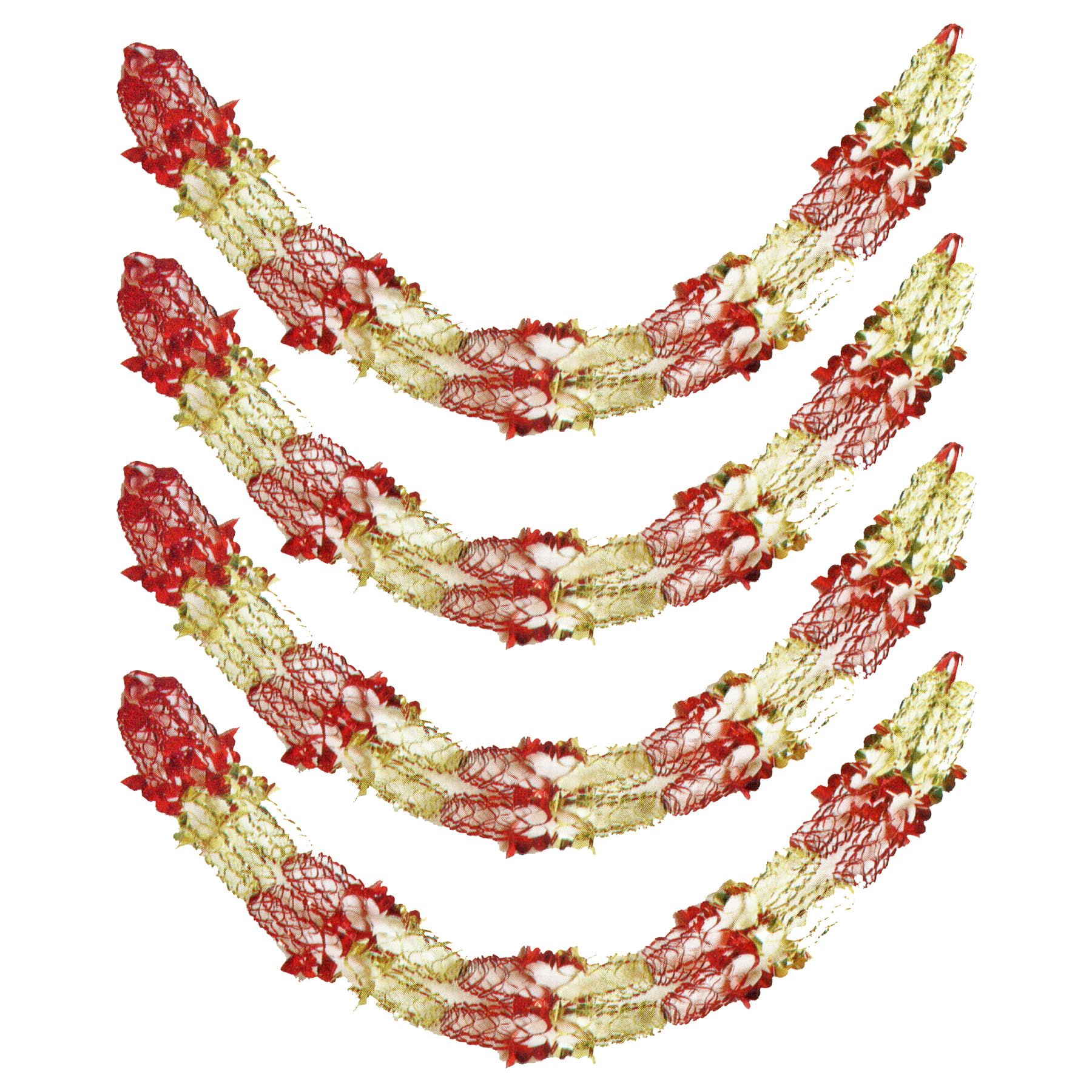 Set of 4 Christmas Foil Ceiling Decorations Red/Gold - 20cm x 1.5M 5 Section Garland