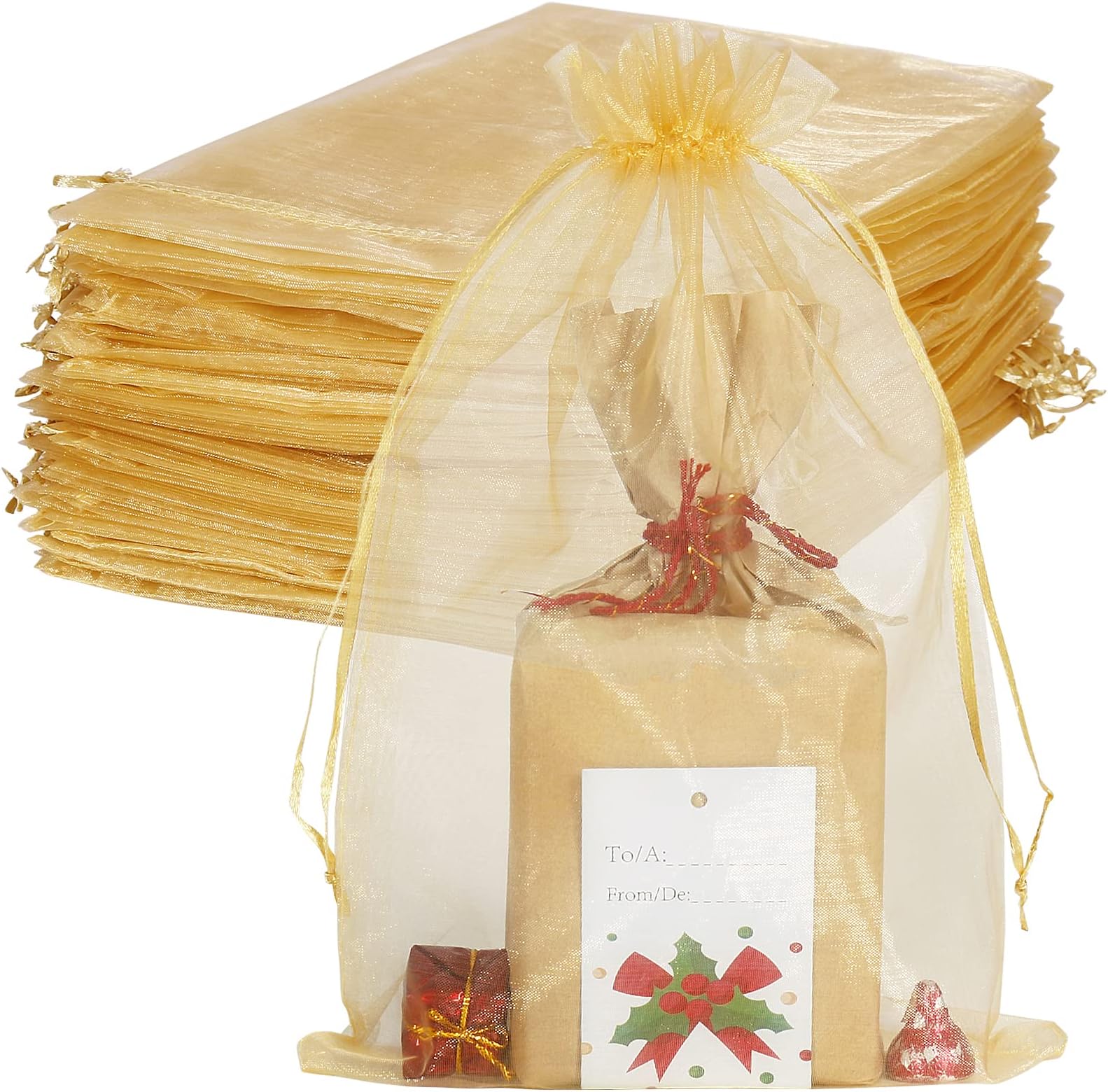 100pcs Gold Organza Bags Large, 20x30cm Wedding Favour Bag Jewellery Pouches Drawstring Party Gift Bags for Baby Shower