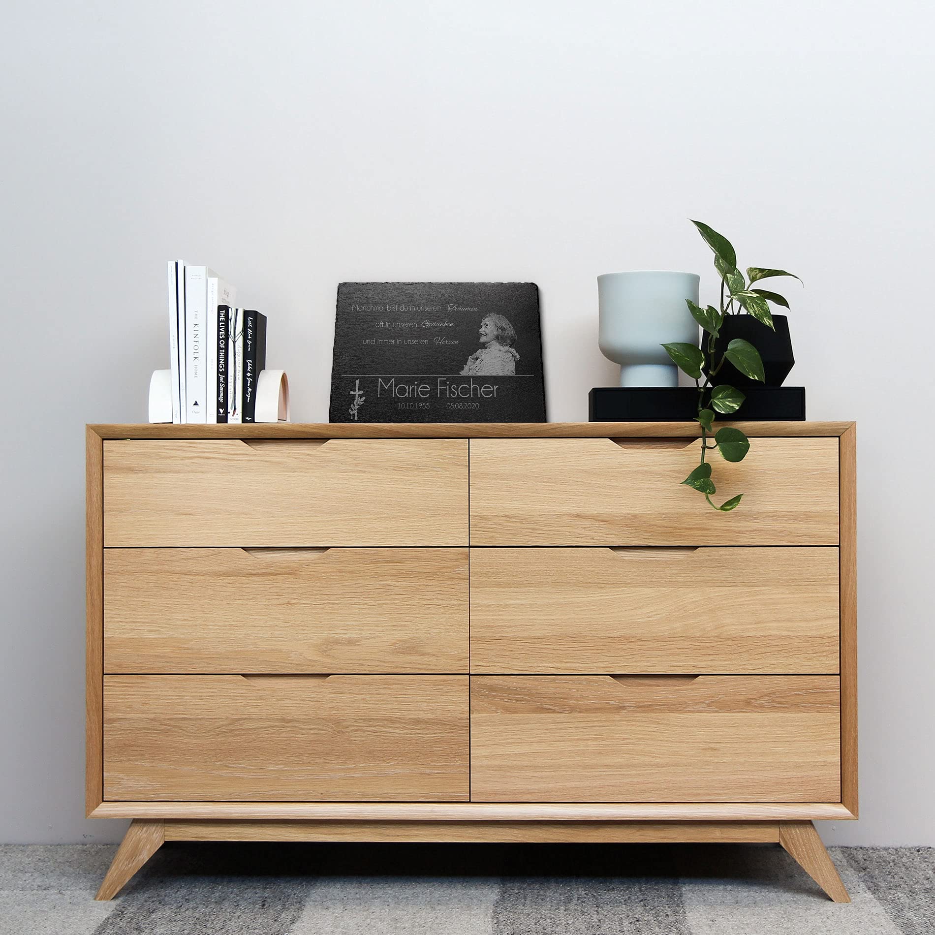 CHRISCK design Gedenkstein 100% frei gestaltbar | 30 x 60 cm Schieferplatte für Menschen personalisiert | Grabtafel Schiefertafel aus Schiefer