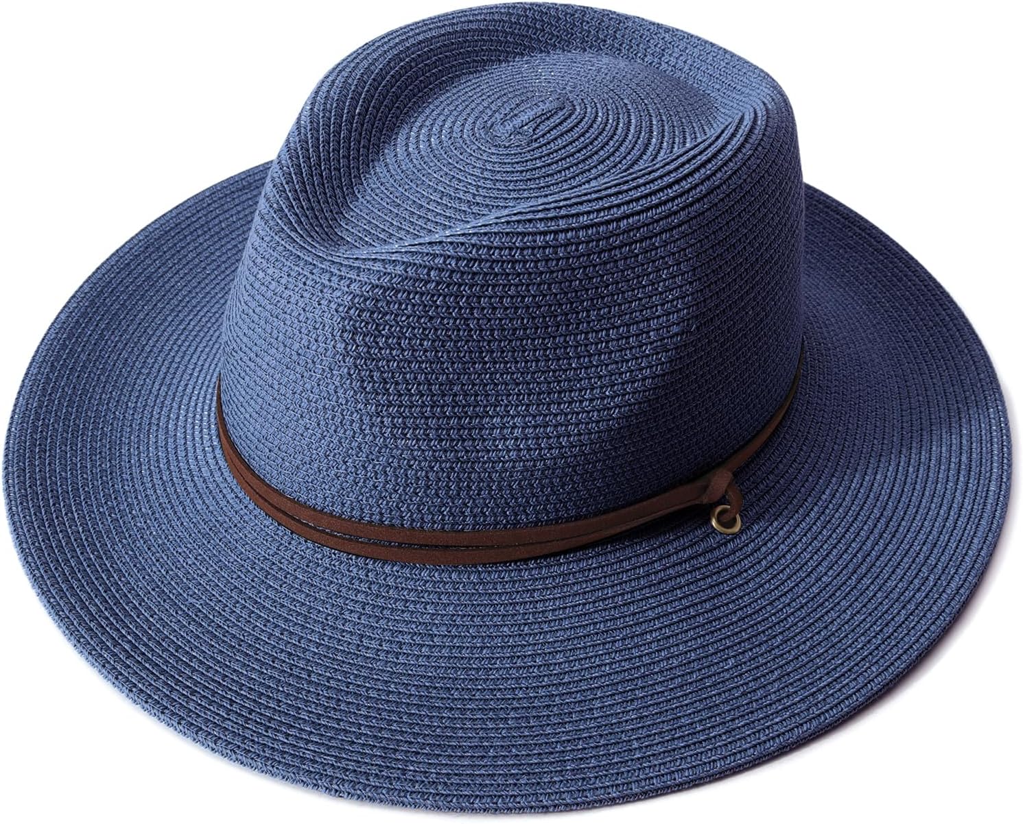 DRESHOW Womens Summer Straw Sun Hat Wide Brim Bucket Hats Fedora Hat Panama Beach Hat with Chin Strap UPF 50+