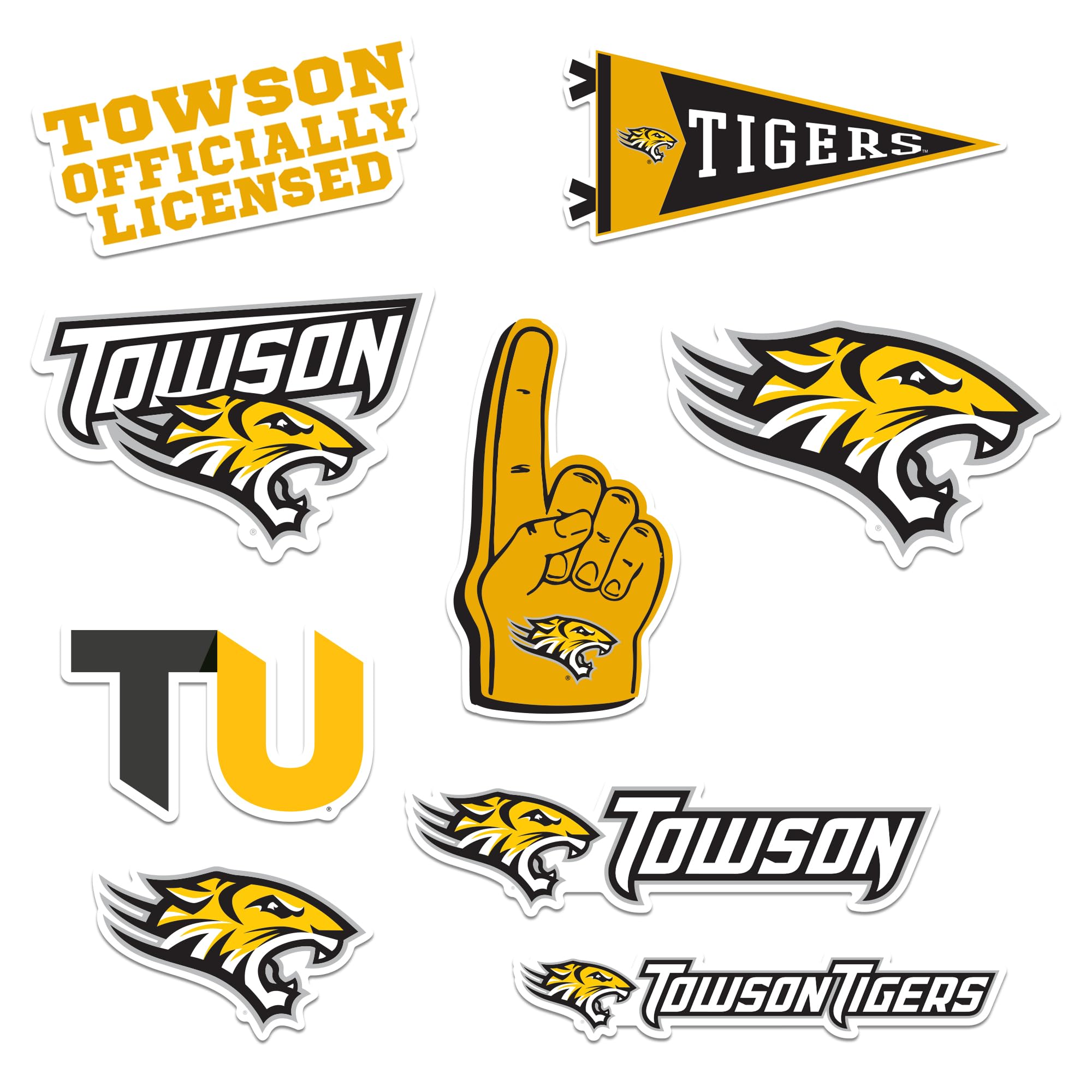 GRAPHICS &amp; MORE Towson University 8ct Vinyl Large Deluxe Stickers Variety Pack - Laptop, Water Bottle, Scrapbooking, Tablet, Skateboard, Indoor/Outdoor - Set of 8