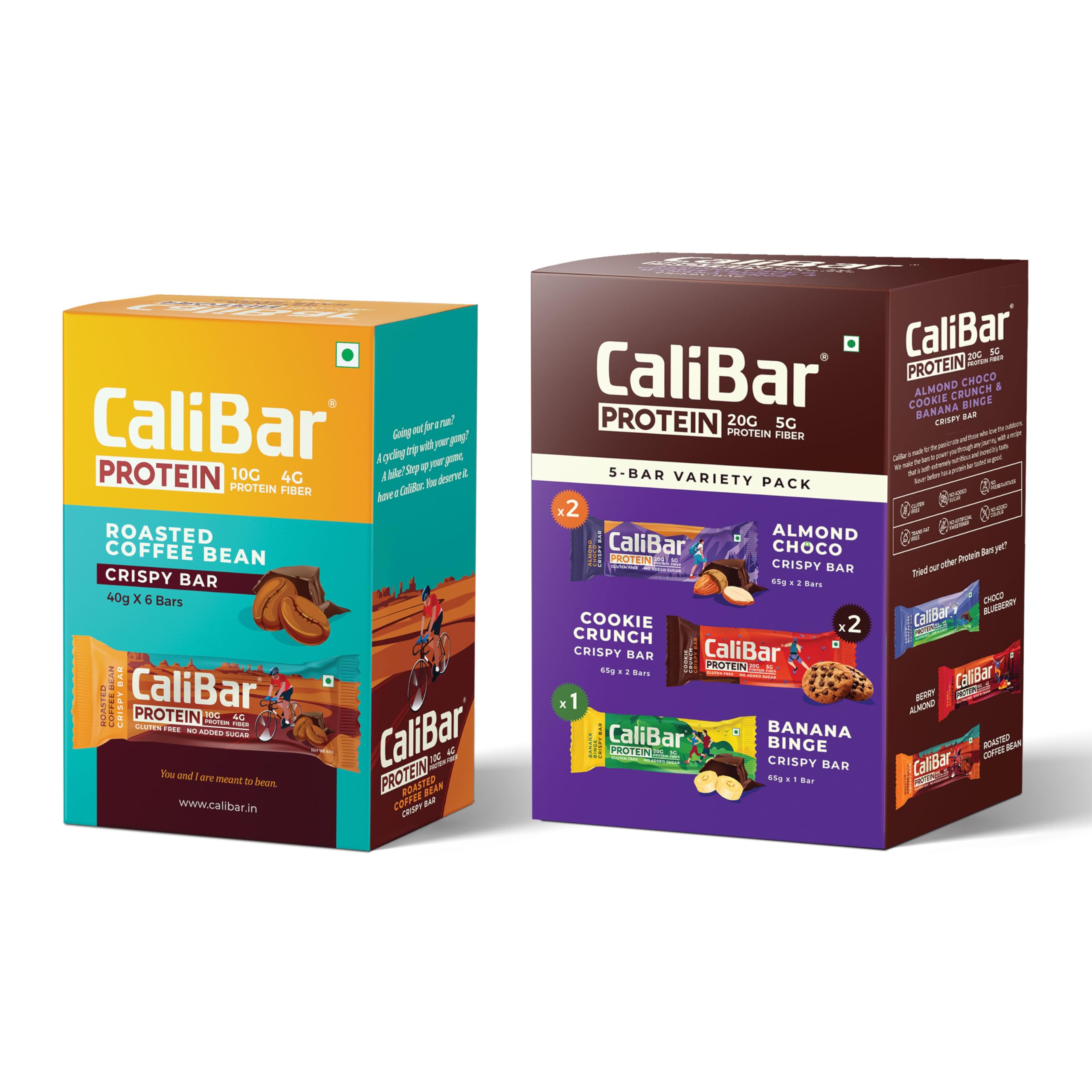 CaliBar 20g & 10g Protein Bar - 2 Bars Almond Choco ,1 Bars Banana Binge & 2 Bars Cookie Crunch + 6 Bars Roasted Coffee Bean (Pack of 11 Bars) No Added Sugar, Gluten-Free, High Fiber (65g x 5 Bars) + (40g x 6 Bars)-image-17