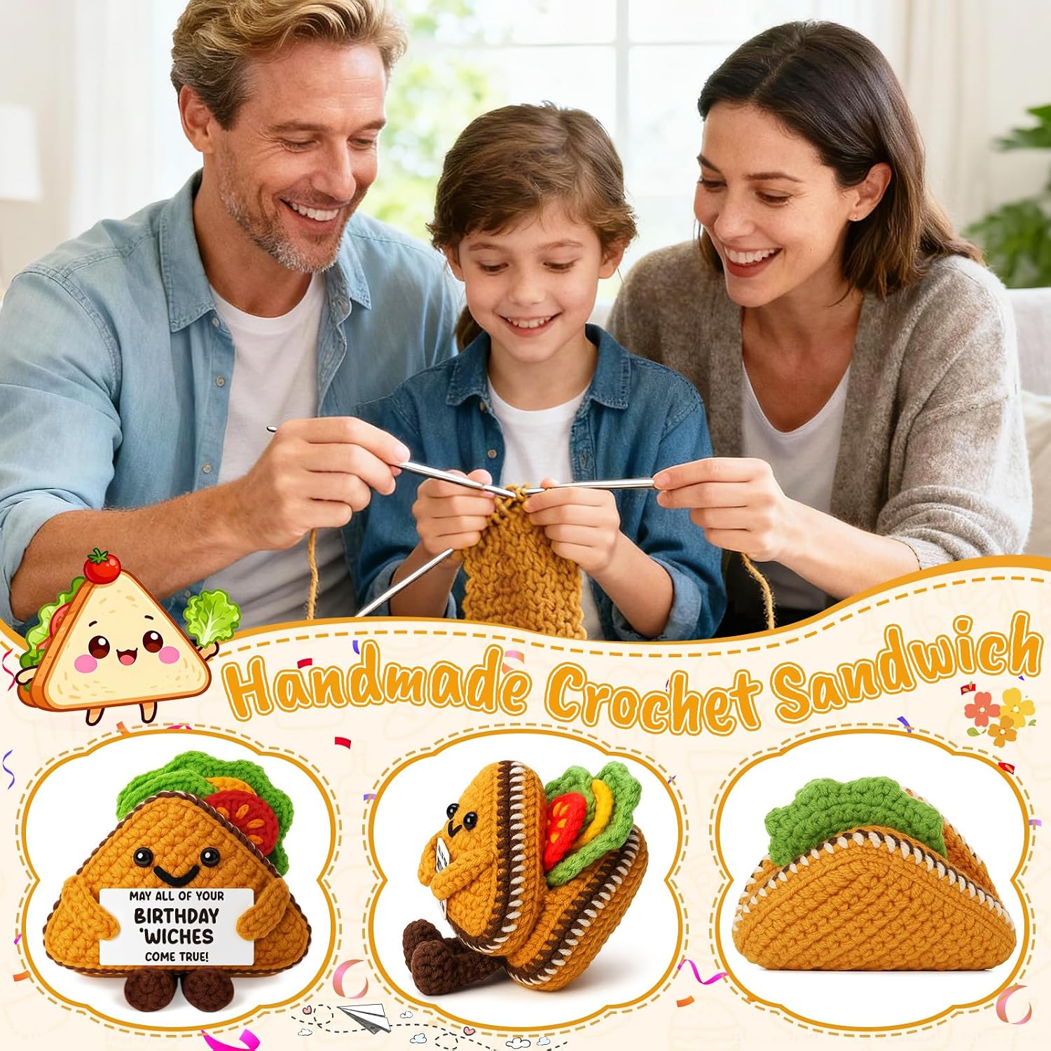 MY-ALVVAYS Birthday Funny Sandwich for Teen Friend Student Mother Father Daughter Son, Handmade Birthday Appreciation Present, Cute Cheer Up Gift for Women Men Collectible Dolls