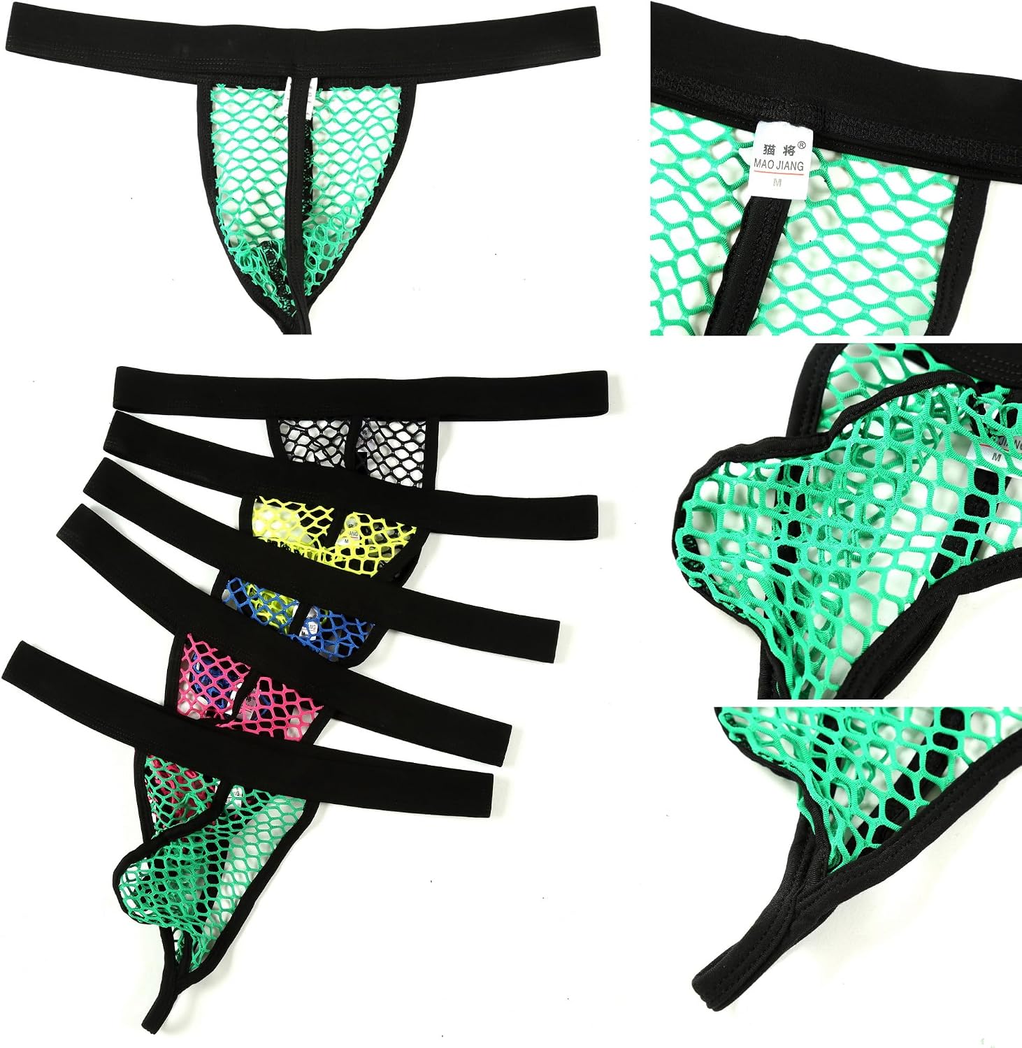 Men's Fishnet Mesh Thong Underwear Low Rise See Through G-String Panties Bulge Pouch T-Back Thongs