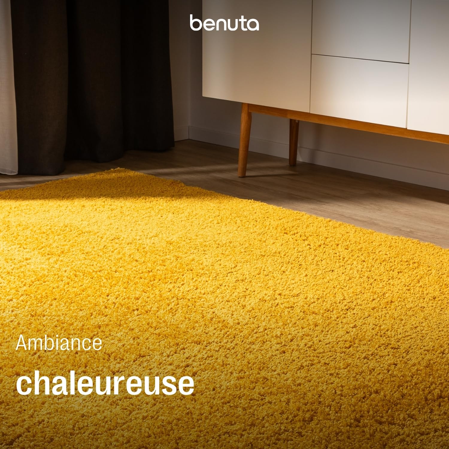 benuta Basic Tapis Poils Long Soho - Jaune 160x230 cm - Doux Minimaliste - Lavable - Nettoyage Facile - Compatible avec Chauffage au Sol - pour Chambre, Couloir, Salle à Manger