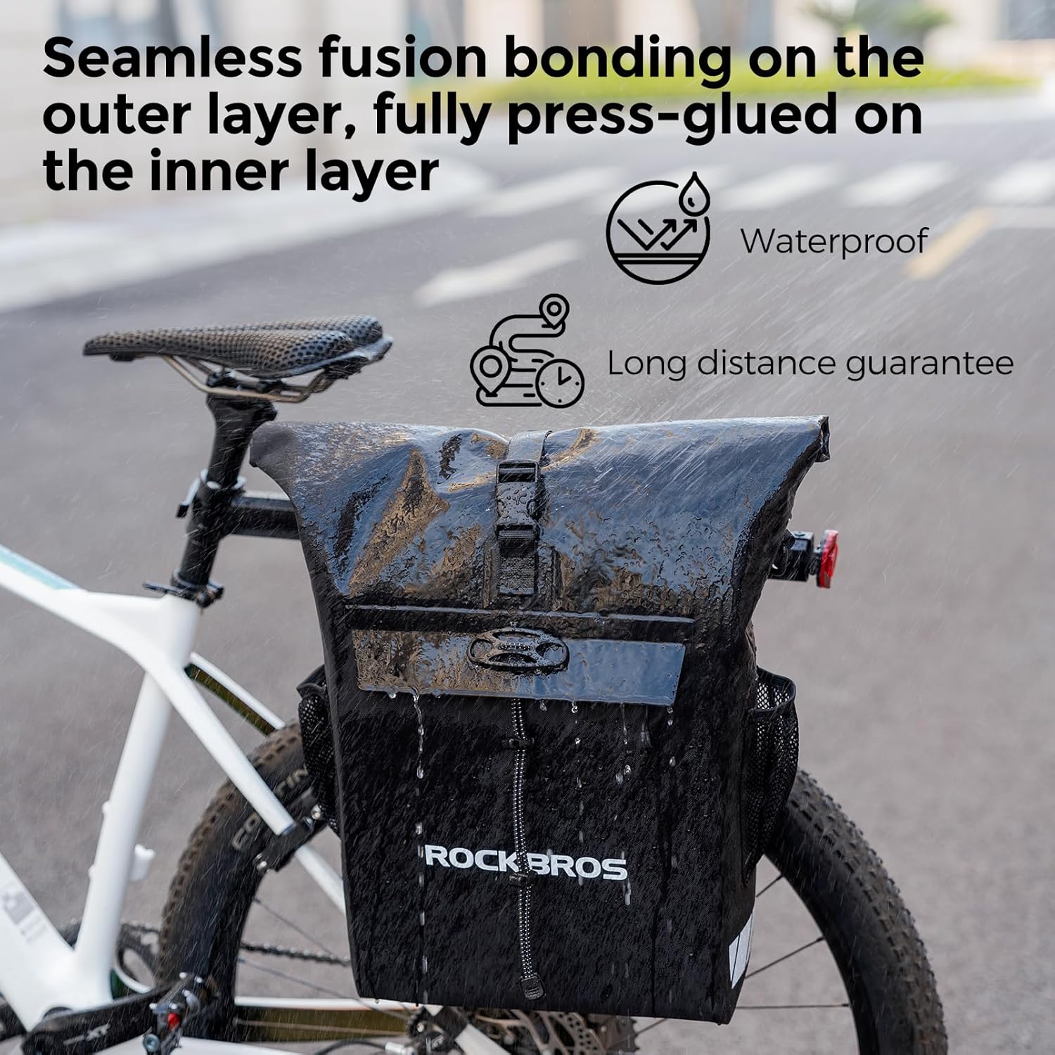 ROCKBROS Bike Panniers 18L Capacity Waterproof Bike Rack Bag Detachable Shoulder Straps with Helmet Fixing Buckle Rear Bike Rack Bag for Cycling Traveling Backpacking