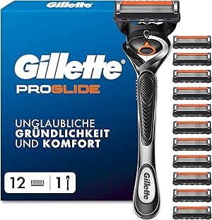 Gillette Fusion5 Proglide Rasierer Herren — Inkl. 1 Nassrasierer, 12 Ersatzklingen mit Gleitstreifen für Ein Sanftes Gleiten und 5 Klingen für Eine Gründliche, Langanhaltende Rasur — Silber/Schwarz