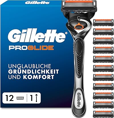 Gillette Fusion5 Proglide Rasierer Herren — Inkl. 1 Nassrasierer, 12 Ersatzklingen mit Gleitstreifen für Ein Sanftes Gleiten und 5 Klingen für Eine Gründliche, Langanhaltende Rasur — Silber/Schwarz