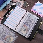 Antner A6 PU Leather Notebook Binder Refillable 6 Ring Budget Binder Cover with Magnetic Buckle Closure, Black