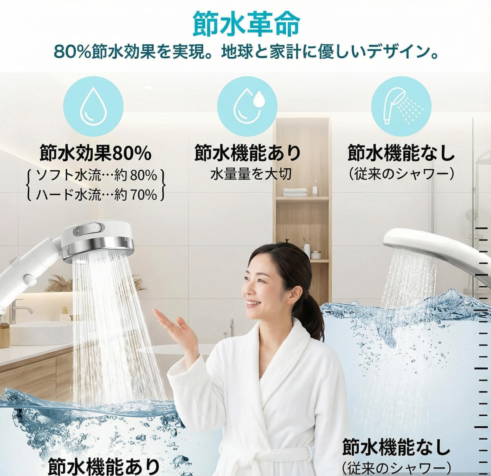 Amazon.co.jp: 【増圧設計80%節水】シャワーヘッド節水浄水シャワー