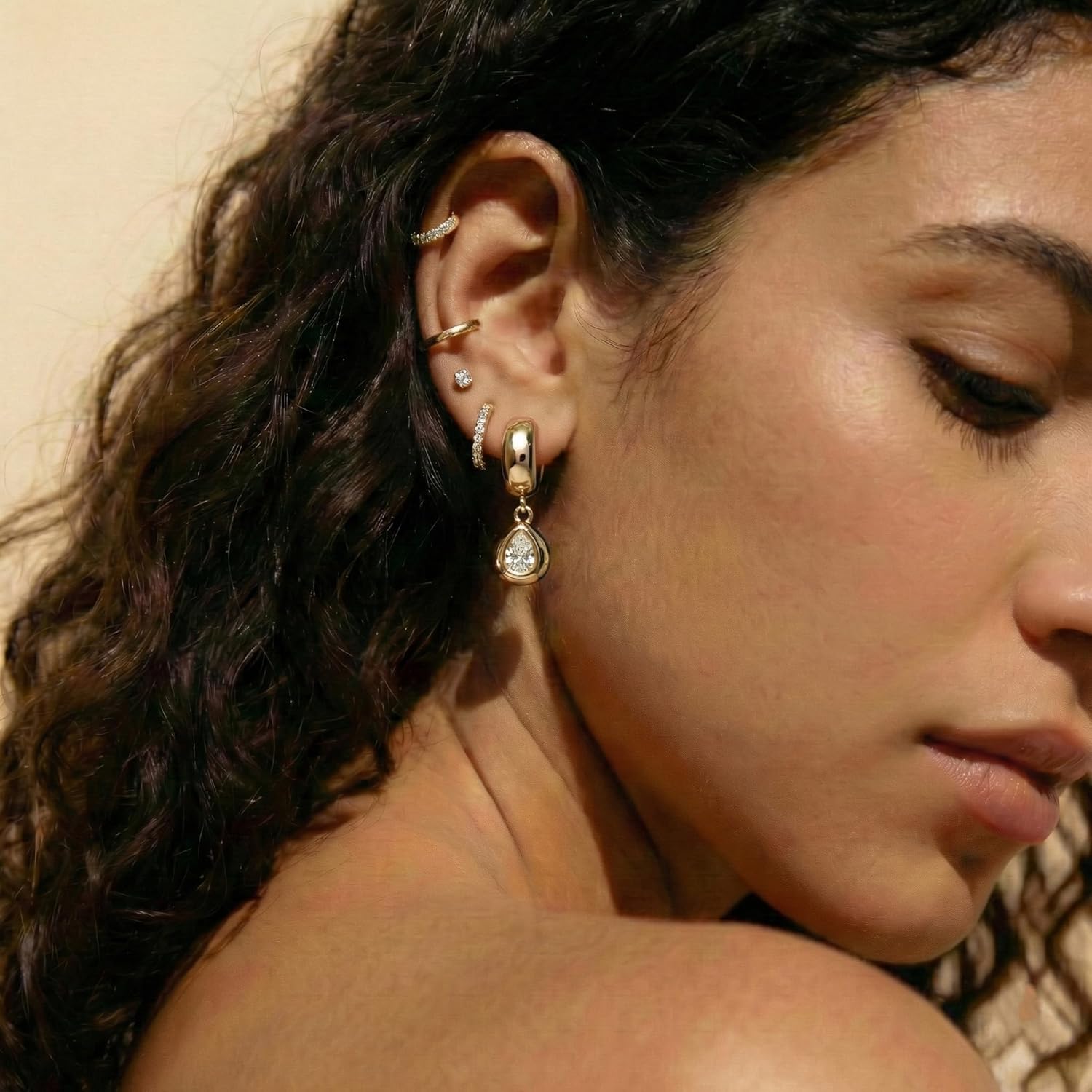 Trendy Gold Dangle Earrings for Women 14K Gold Silver Plated Chunky Drop Earring Statement Hoop Huggie Cubic Zirconia Diamond Crystal Charm Lightweight Hypoallergenic Jewelry Accessories Gifts for Women - Image 4