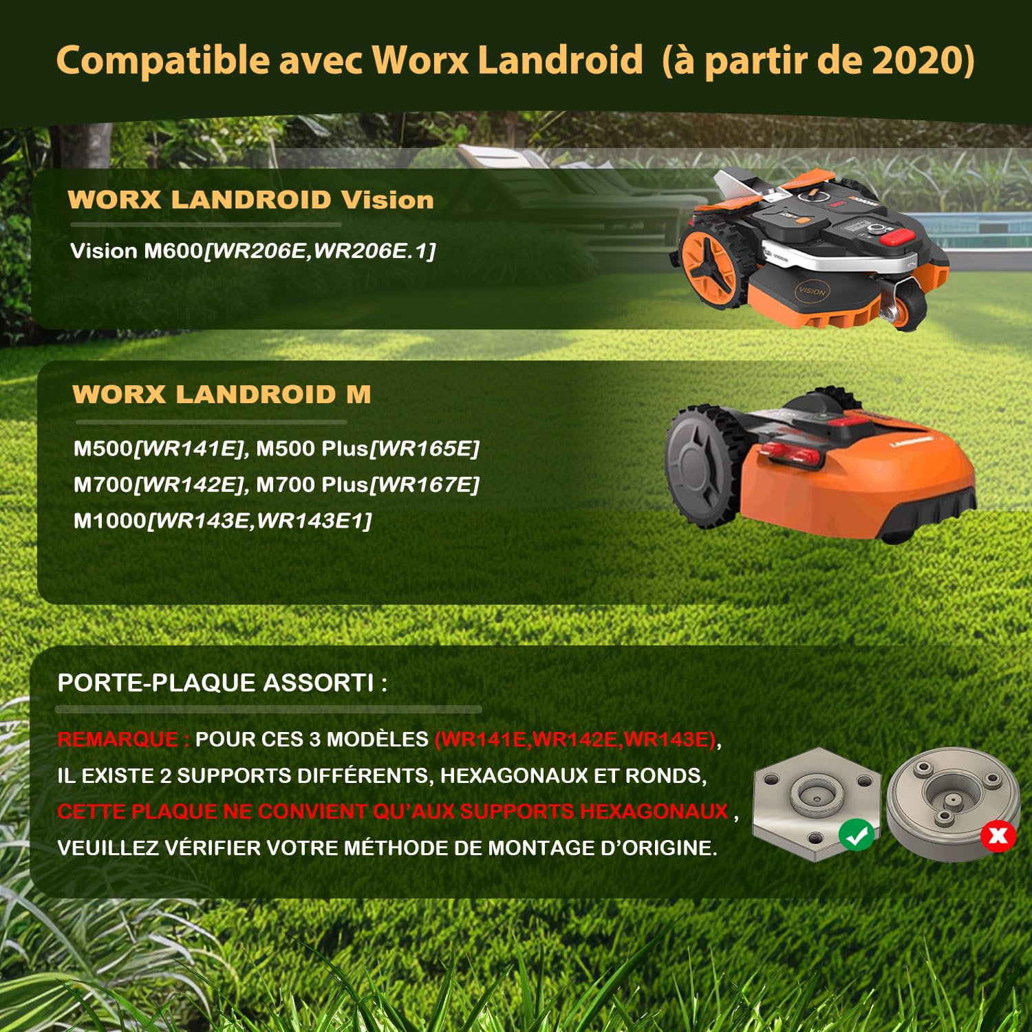 FourShow Disque à lames + 6 lames compatibles avec Worx Landroid S&M (à partir de 2020),Support Hexagonal AS1300
