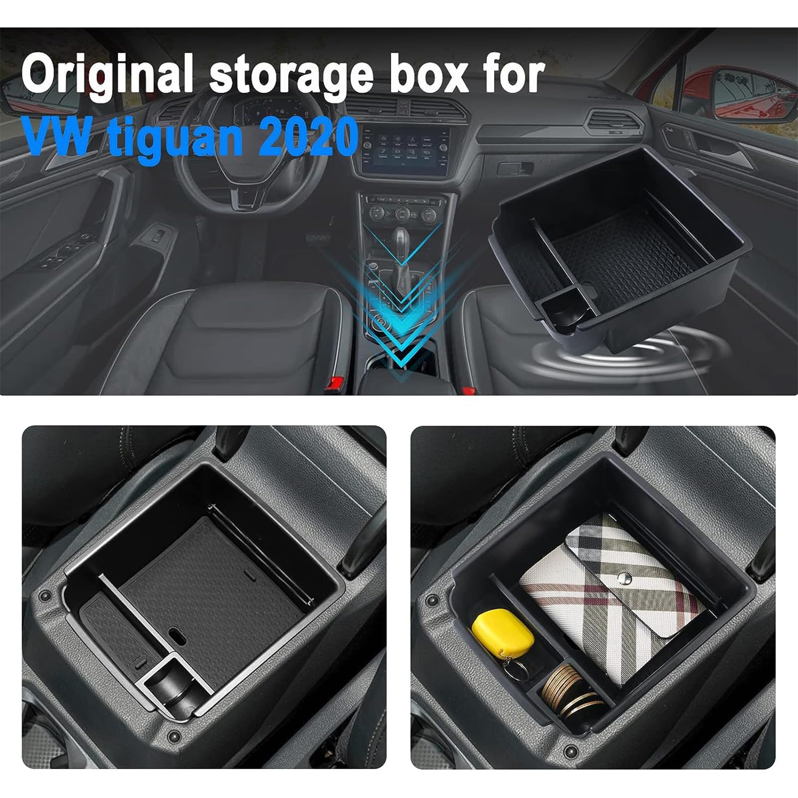 SHAOHAO Compatible Con VW Tiguan MK2 2016-2022 2023 / Seat Tarraco FR Bandeja De La Caja De Almacenamiento Del Reposabrazos Del Coche Consola Central