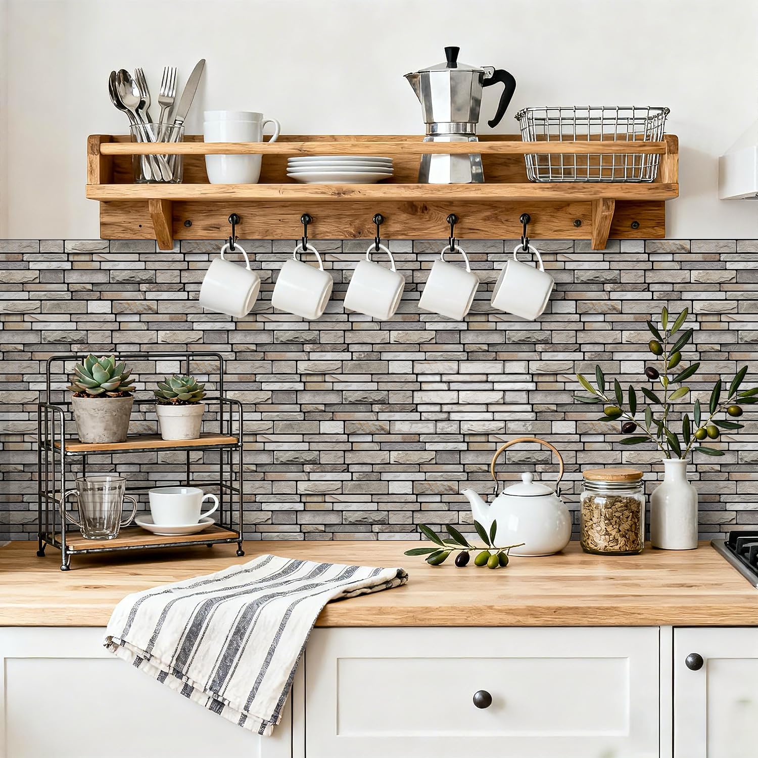 ViibXfans-3D Textured Peel and Stick Backsplash Tiles - 20-Sheets 9.69"x4.72" Waterproof Self-Adhesive Backsplashes Tile for Kitchen,Bathroom-Granite