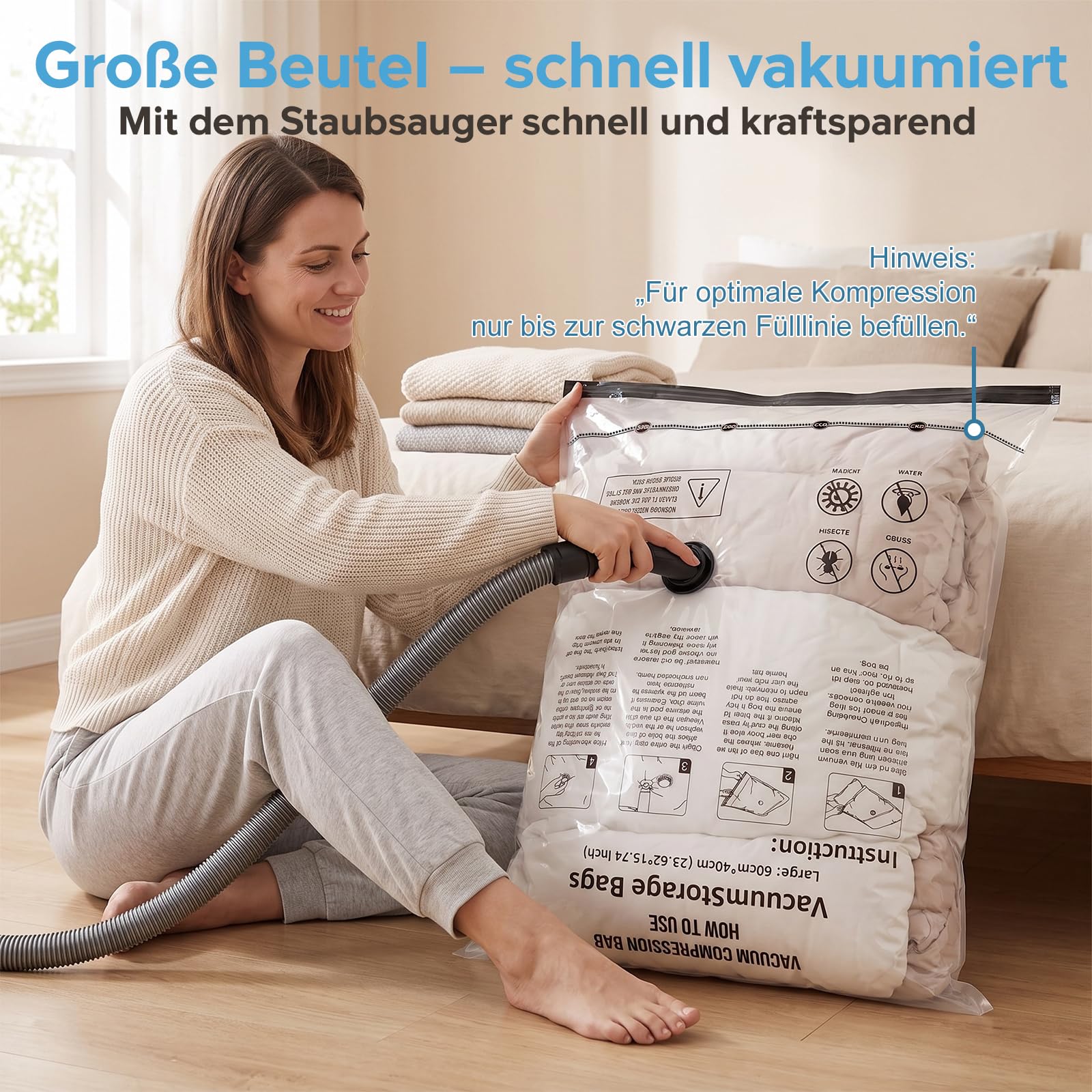 20 Stück Vakuumbeutel für Kleidung mit Handpumpe, 5 Größen, Familien-Set