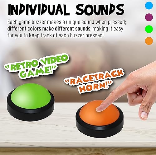 Miniatura 3 de Teacher's Choice Paquete de 4 zumbadores de juego con sonidos fuertes únicos para cada zumbador  Ideal para juegos de trivia, peleas familiares,