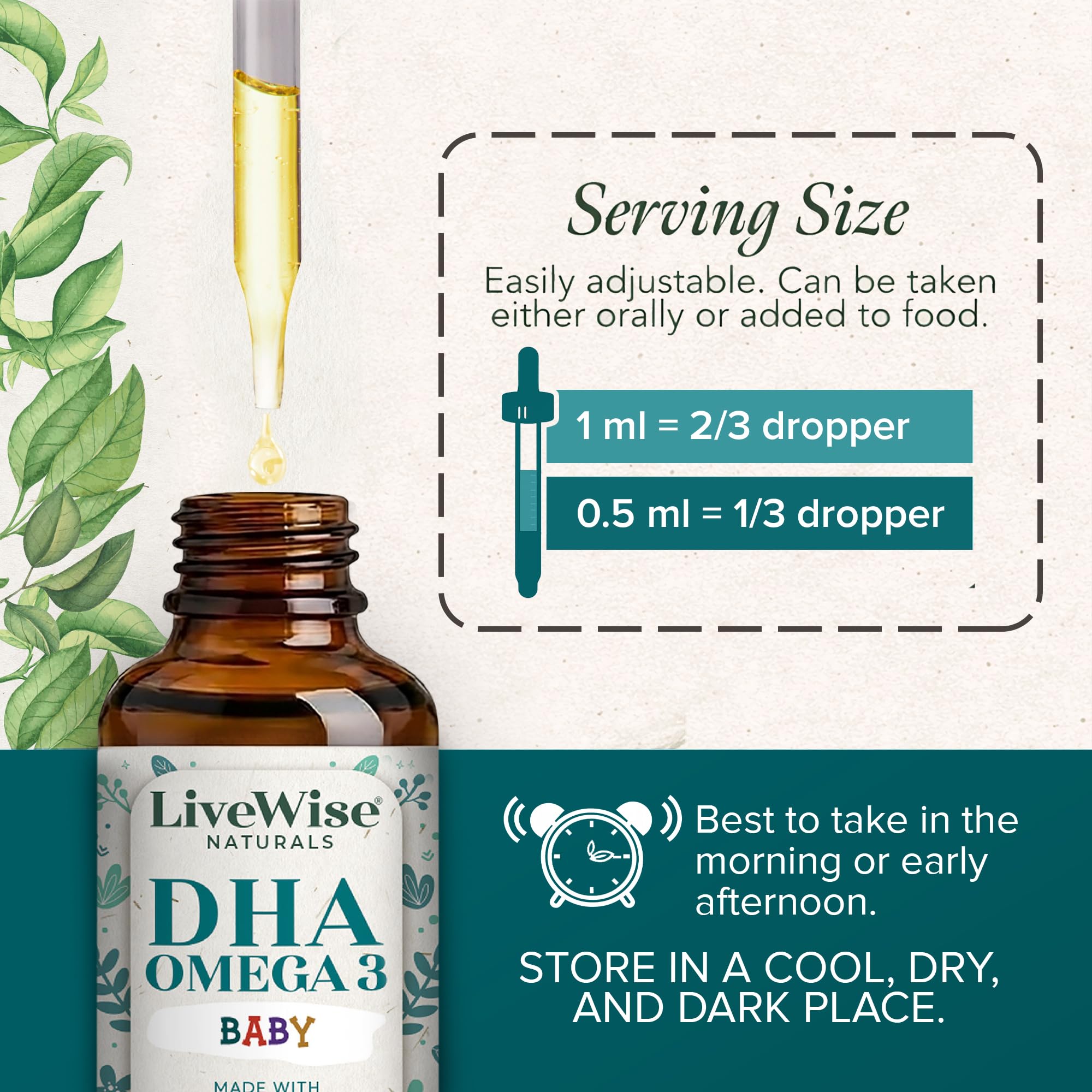 Omega 3 DHA Baby Drops Vegan Liquid Omega 3, 60 Servings, 1 oz — Amazon image 5