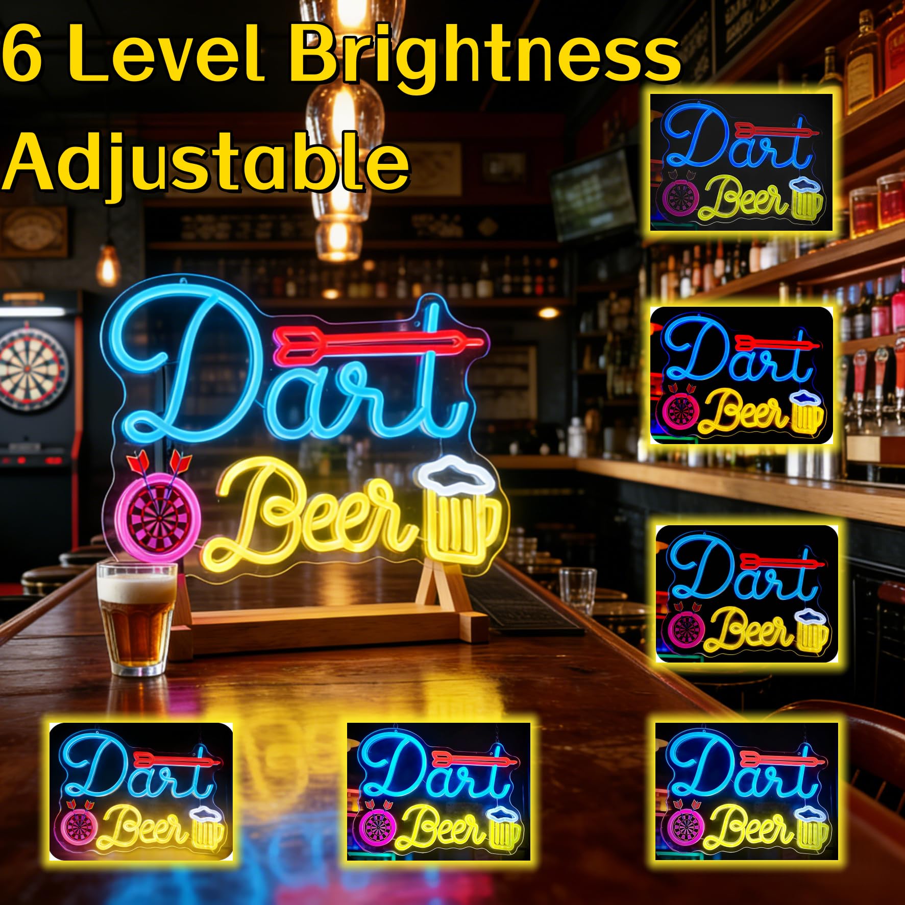 Panneau lumineux néon sur la bière – Cible de fléchettes néon LED et bière, décoration murale pour bar, salle de fête, cave, pub, salle de jeux, cadeau pour les fans de fléchettes et de bière