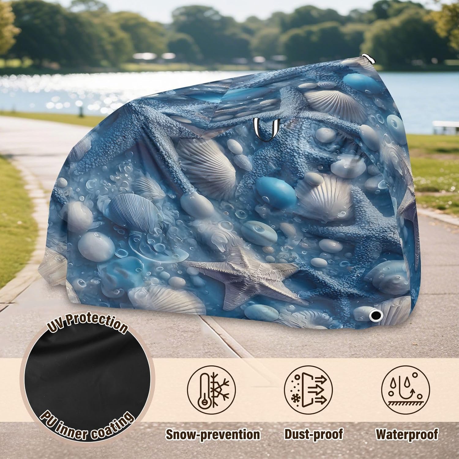 ALAZA Blue Starfish Pearl Beach Bike Cover Waterproof Outdoor Ebike Bicycle Covers Tarp Protection for 1/2 Bikes, Sun UV Dust Wind Proof