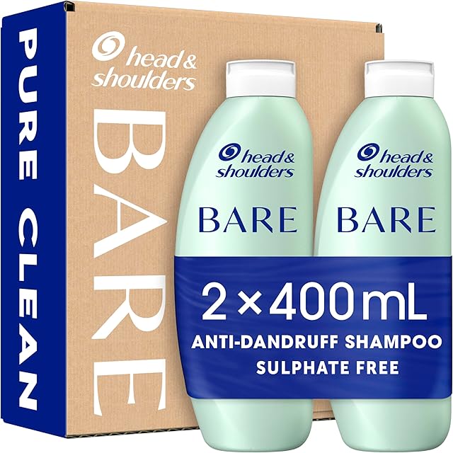 Head & Shoulders Anti dandruff Shampoo, Pure Clean, Sulphate free, 2 x 400 ml, Duo Pack. Bare Shampoo For Oily Scalp, Minimal Ingredients, Free from Dyes