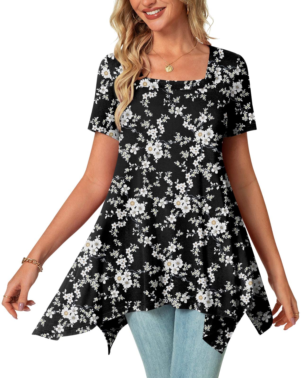 POPYOUNG Short Sleeve Tunic  Blouse 