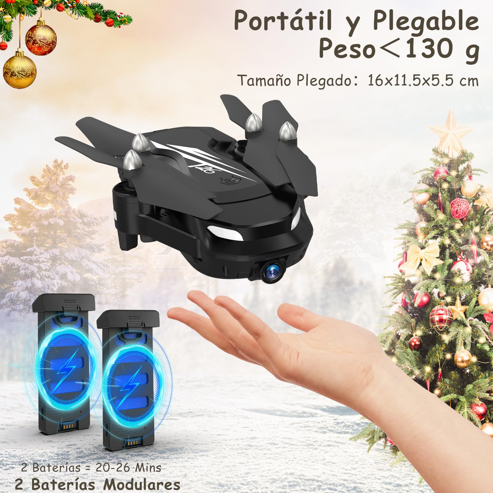 Wipkviey T26 Dron con Cámara 1080P HD - C0 Drone Profesional para Niños y Principiantes Transmisión FPV, Con 2 Baterías y Bolsa Portátil,Con Video WiFi en Vivo Quadcopter RC con 2 Baterías 26 Mins
